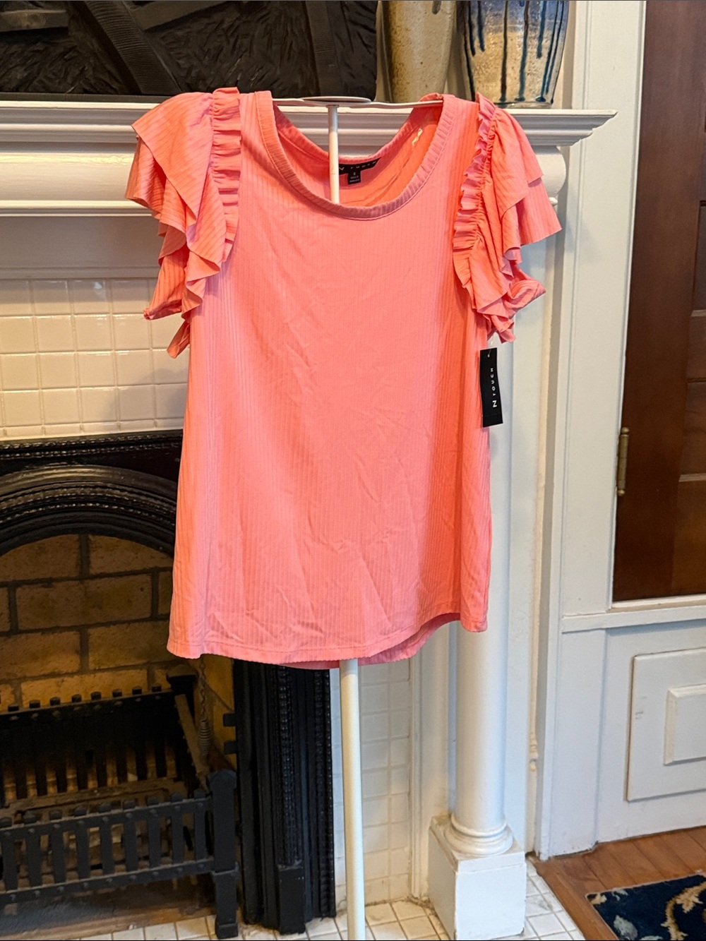 N Touch  coral Ruffle Sleeve  Top- NWT